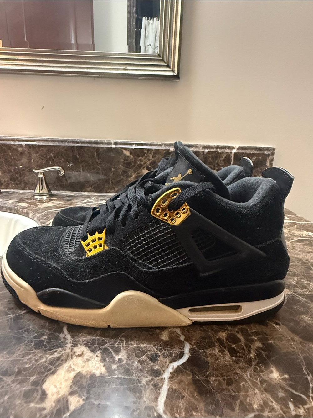 Jordan Men’s Black and Gold Suede Sneakers - Picture 6 of 10